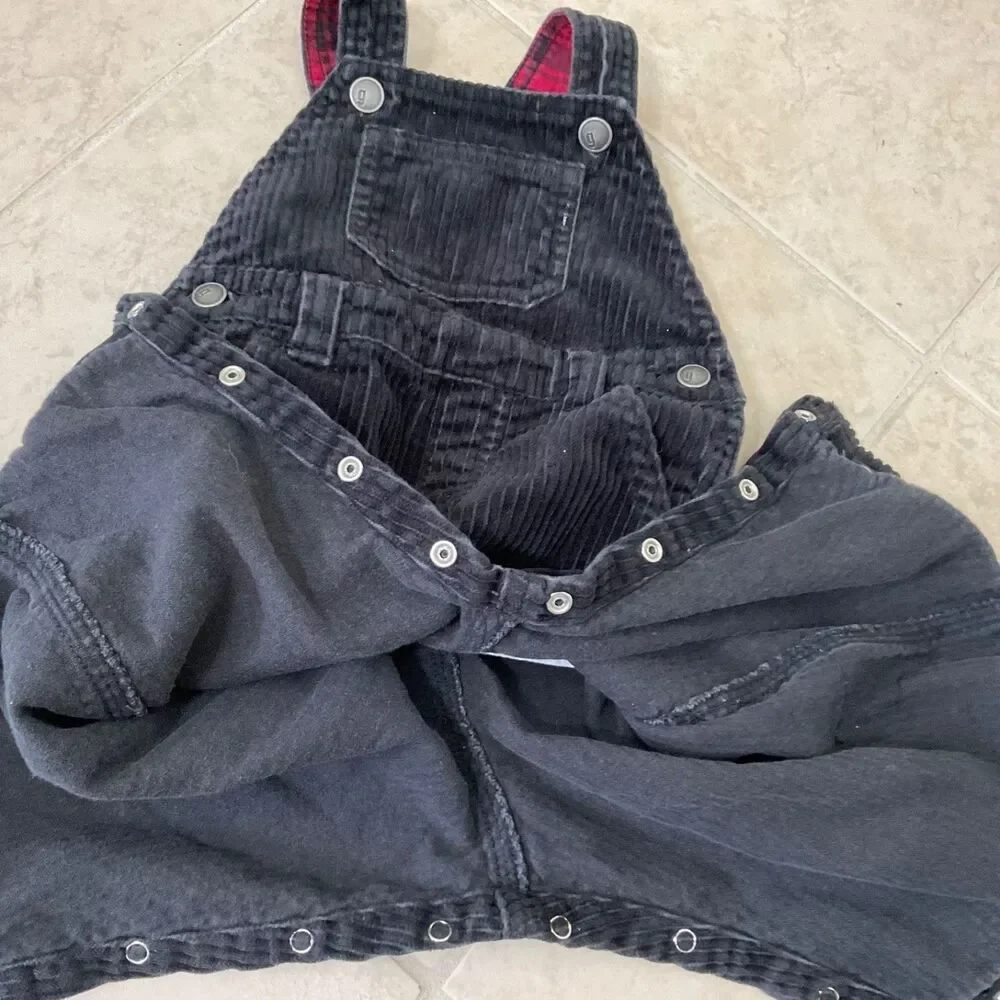 GYMBOREE Sz 3-6 mo Black Corduroy Overalls fire truck hem snap closure